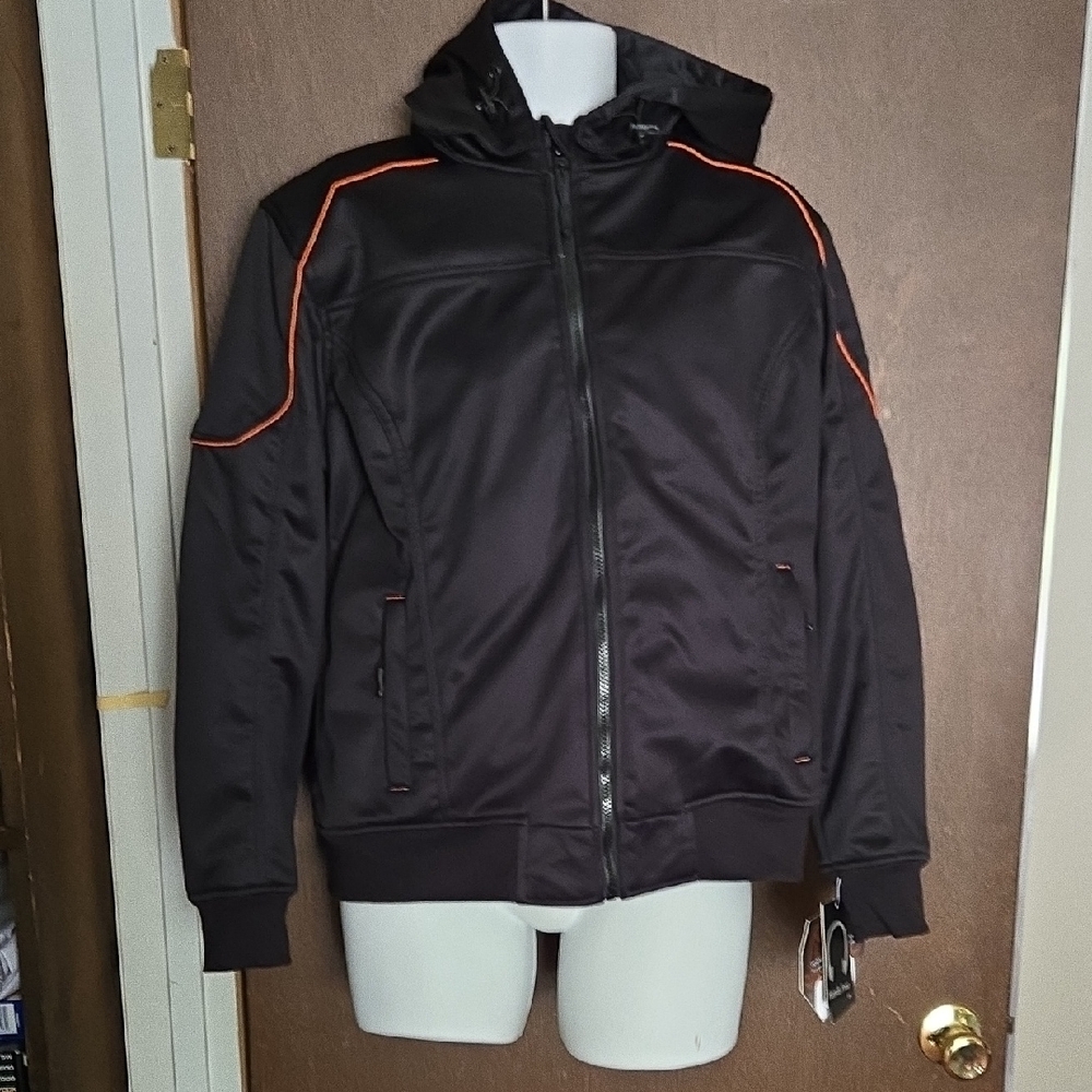 Men's Black Performance MOTORCYCLE Jacket with Orange Trim